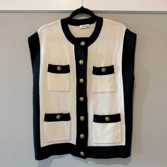 Sandro Lunea Wool Contrasting Knit Sleeveless Coatigan Cardigan Sweater - Picture 2 of 7